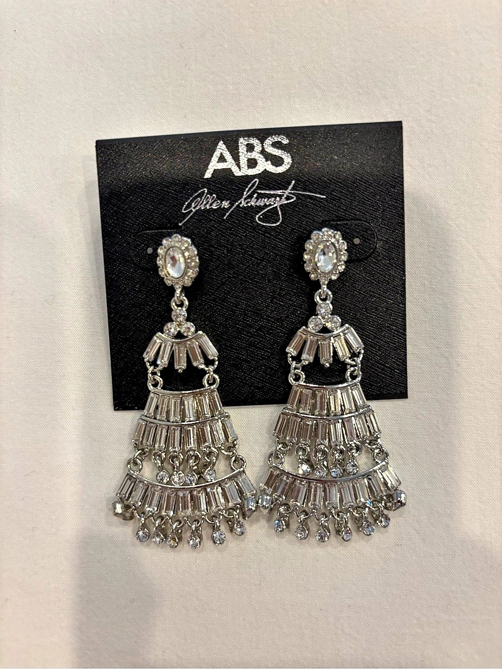 ABS by Allen Schwartz Silver Chandelier Earrings NWT